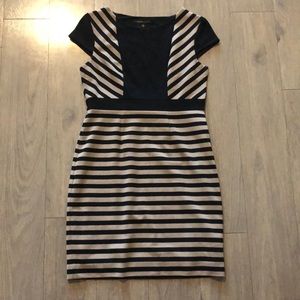 Tan & Black Striped Cocktail Dress